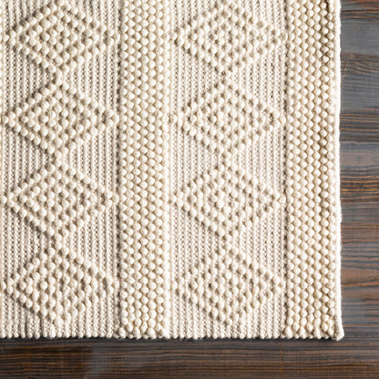Hygge Cottage White Geometric Wool Mix Hand Woven Rug
