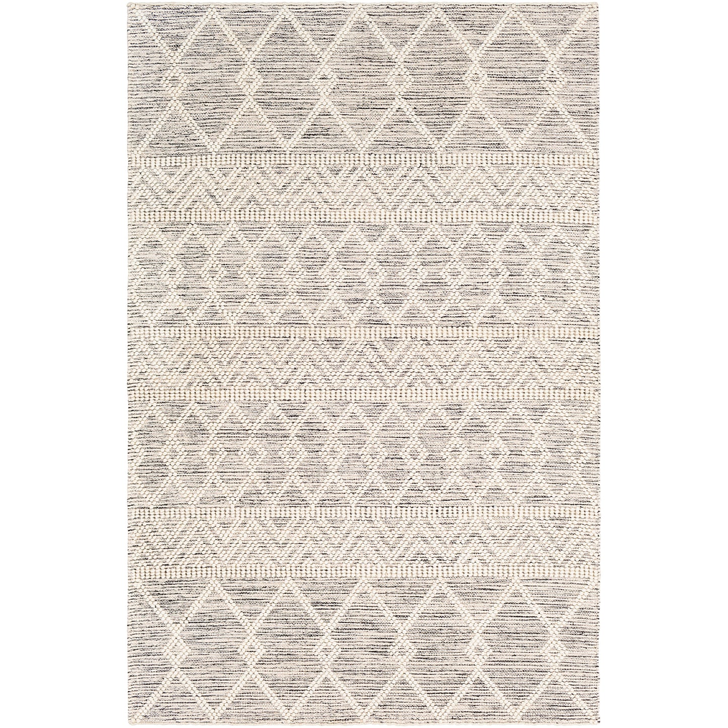 Hygge Cottage Grey and White Geometric Wool Mix Hand Woven Rug