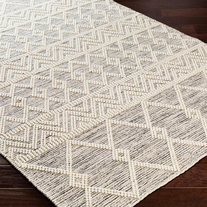 Hygge Cottage Grey and White Geometric Wool Mix Hand Woven Rug