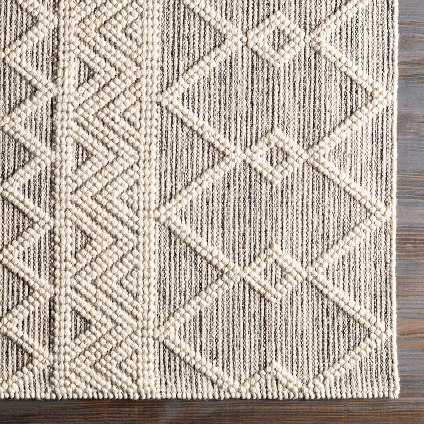 Hygge Cottage Grey and White Geometric Wool Mix Hand Woven Rug
