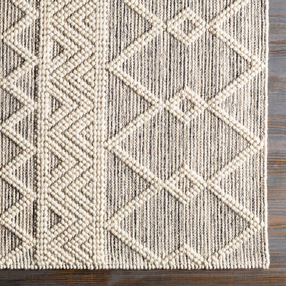 Hygge Cottage Grey and White Geometric Wool Mix Hand Woven Rug