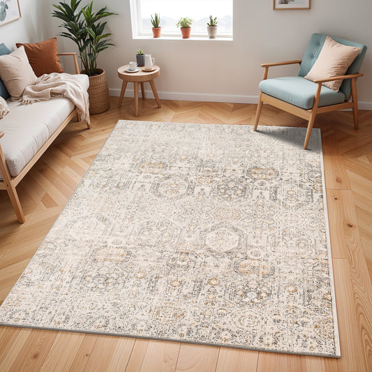 Indigo Beige Vintage Traditional Boho Rug