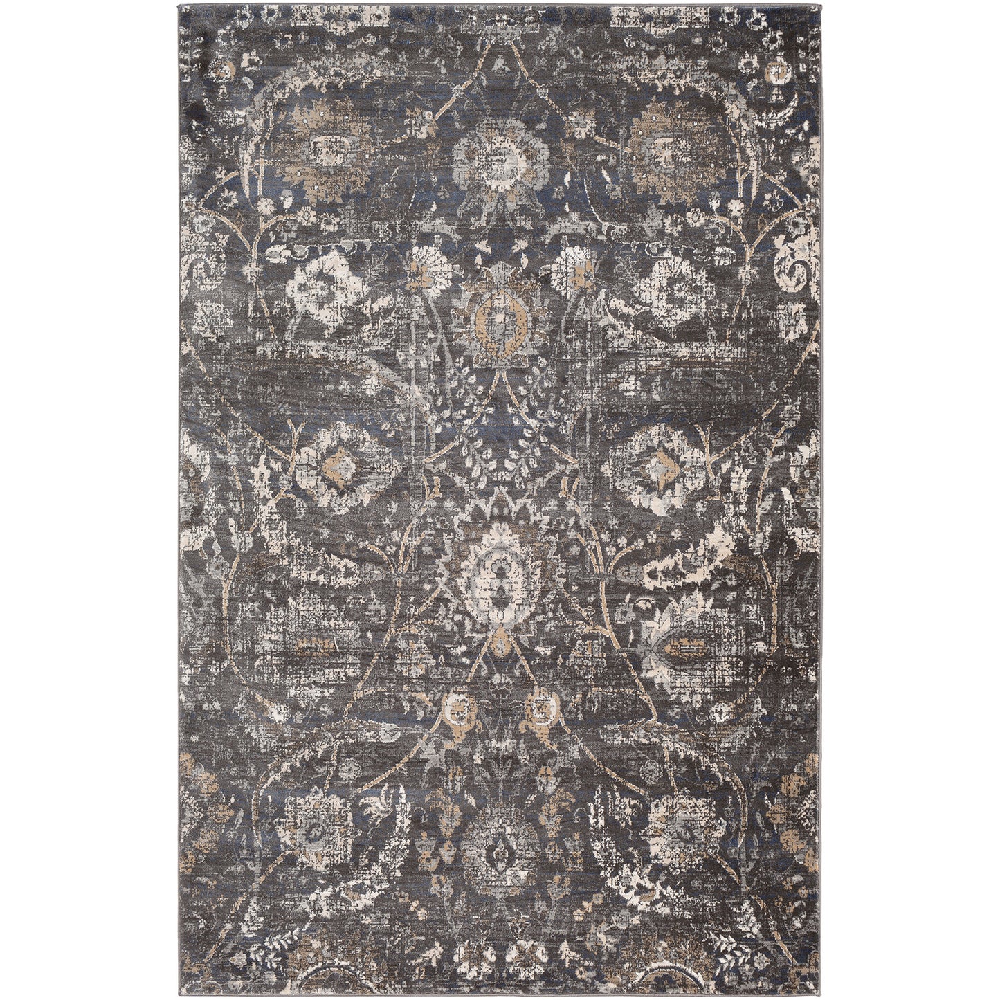 Indigo Charcoal Vintage Traditional Floral Boho Rug