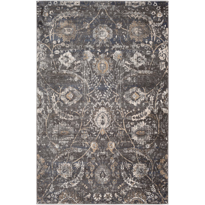 Indigo Charcoal Vintage Traditional Floral Boho Rug