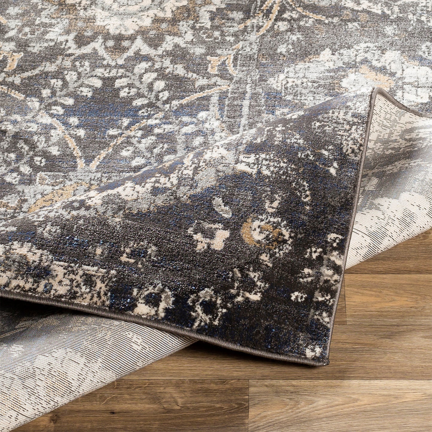 Indigo Charcoal Vintage Traditional Floral Boho Rug