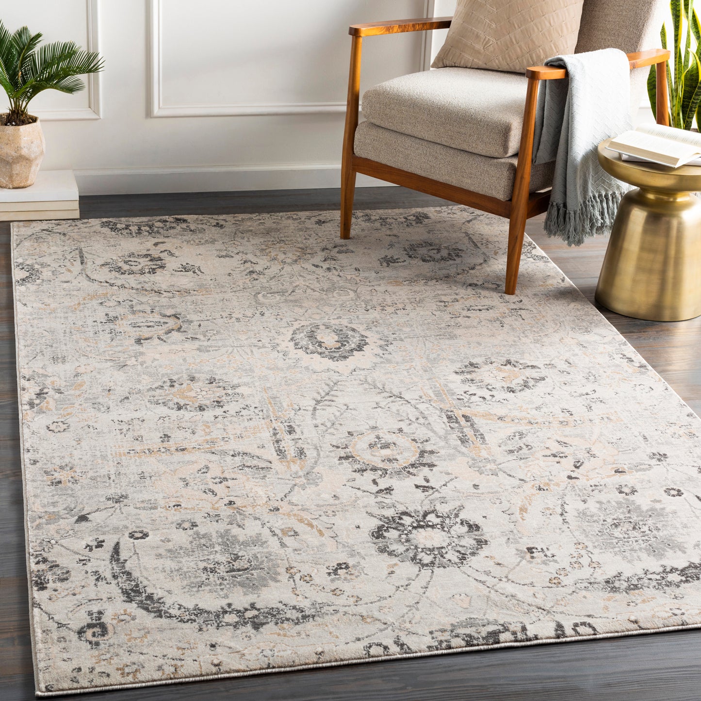 Indigo Cream Vintage Traditional Floral Boho Rug