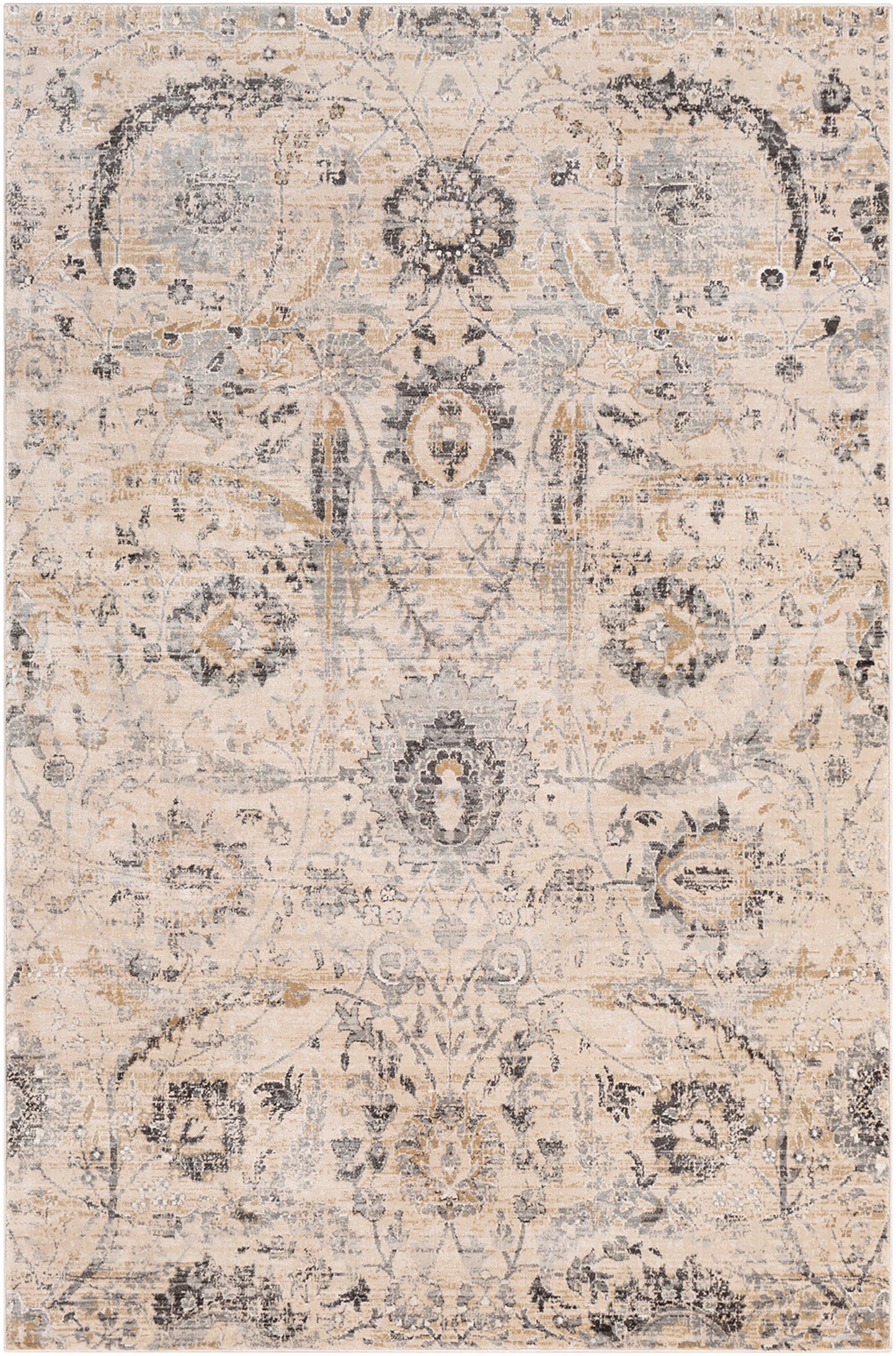 Indigo Beige Vintage Traditional Floral Boho Rug