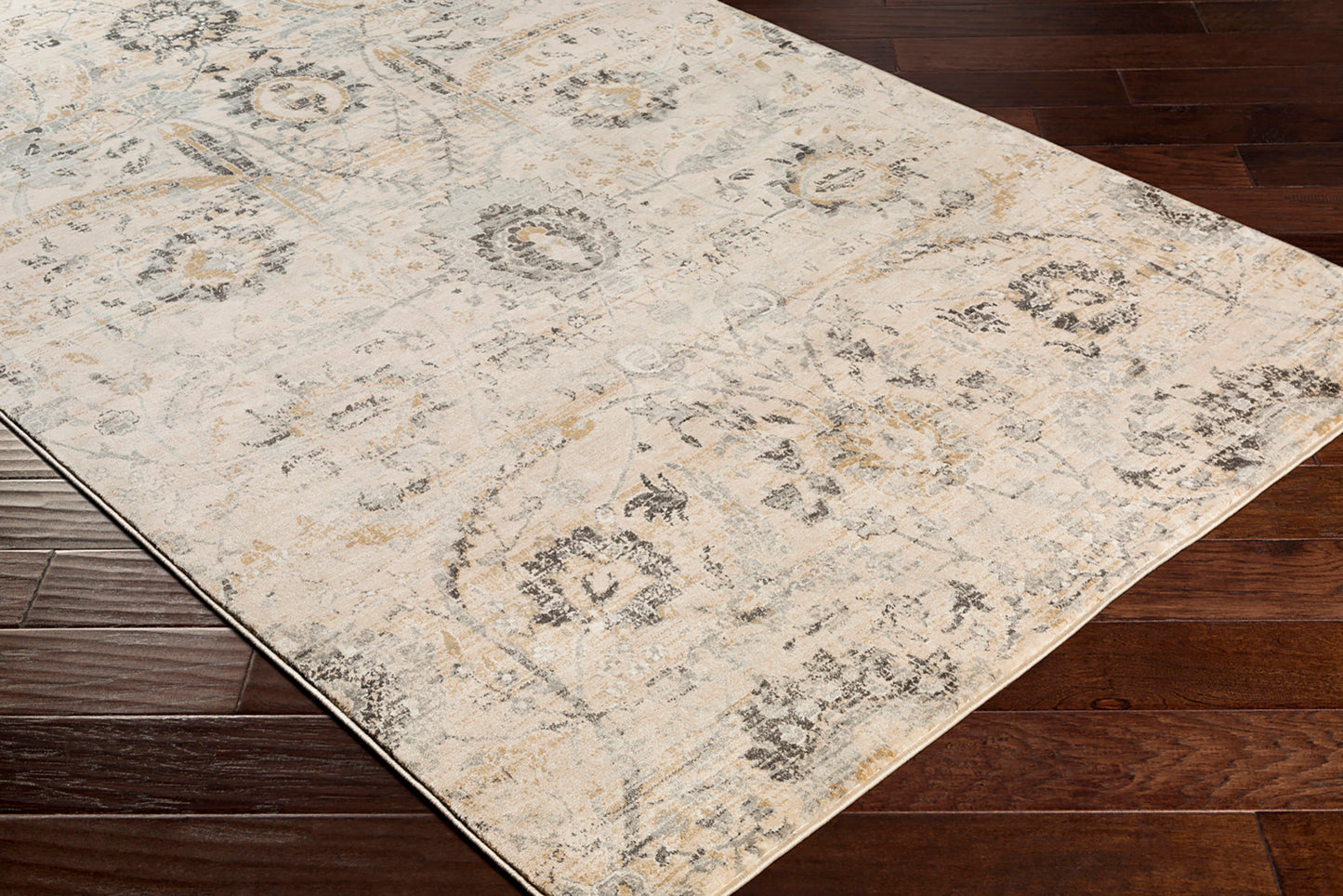 Indigo Beige Vintage Traditional Floral Boho Rug