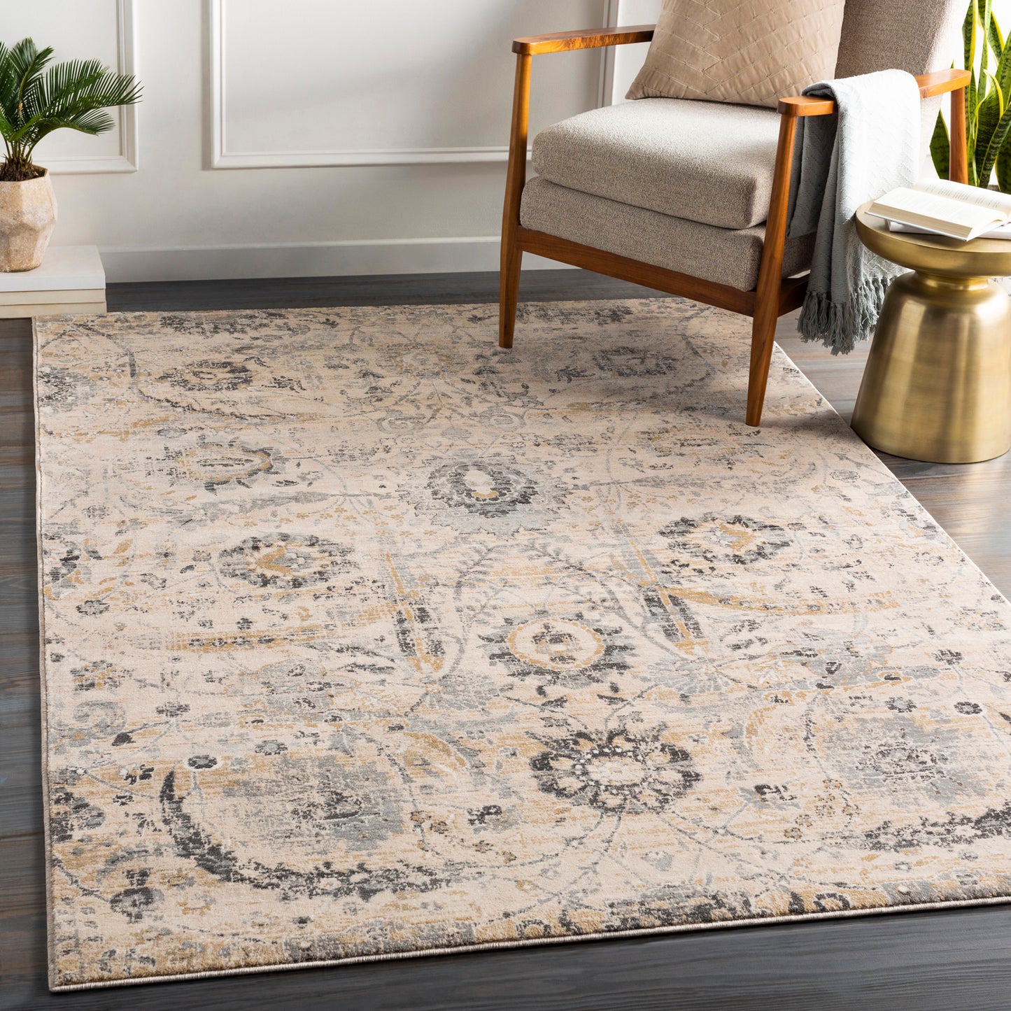 Indigo Beige Vintage Traditional Floral Boho Rug
