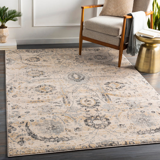 Indigo Beige Vintage Traditional Floral Boho Rug