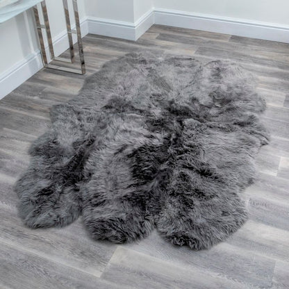 Extra Large Grey Genuine Super Soft NZ Sheepskin Rug - 6 Pelt 180cm x 200cm
