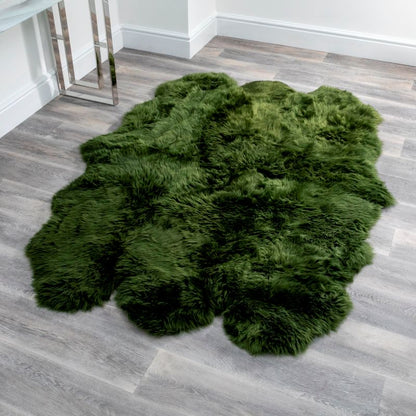 Extra Large Olive Green Genuine Super Soft NZ Sheepskin Rug - 6 Pelt 180cm x 200cm
