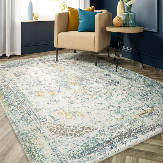 Origins Vogue Blue and Ochre Distressed Persian Style Rug