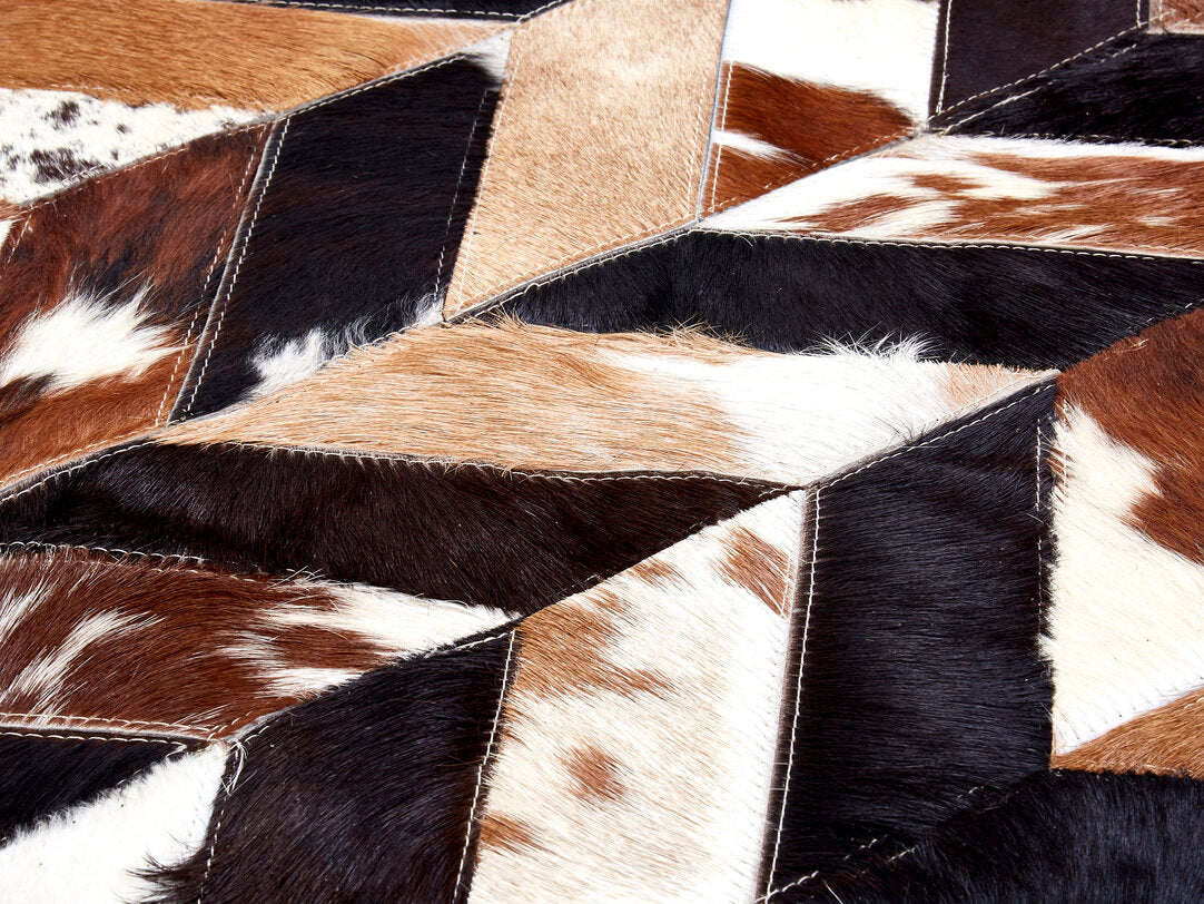 Brown Cowhide Hair on Leather Chevron Patchwork Rug 230cm x 160cm