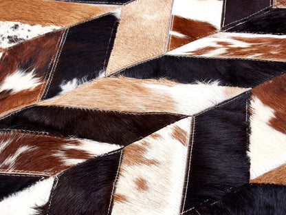 Luxury Large Brown Genuine Cowhide Leather Chevron Patchwork Rug 160cm x 230cm