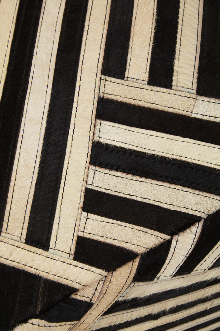 Black And White Stripe Leather Pouffe