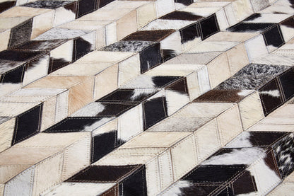 Luxury Multicoloured Genuine Cowhide Leather Chevron Patchwork Rug