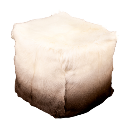 Ivory and Brown Goatskin Ombre Pouffe