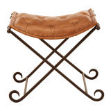 Buffalo Brown Leather and Iron Folding Stool