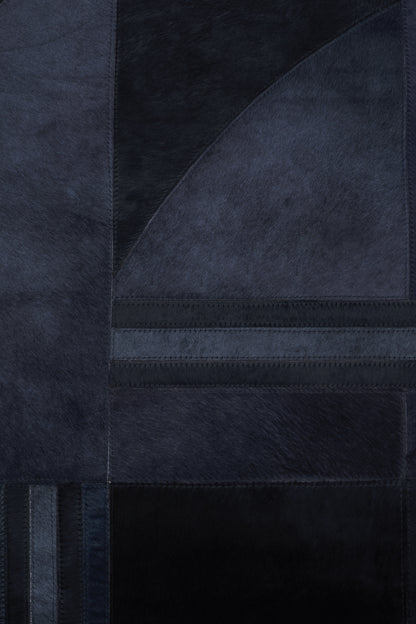 Luxury Black Genuine Cowhide Leather Deco Style Rug