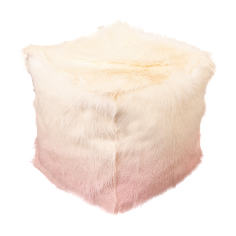 Ivory and Pink Goatskin Ombre Pouffe