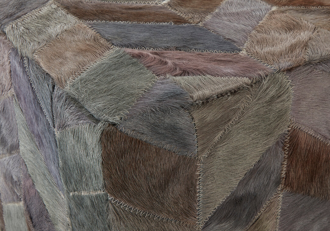 Grey Hair on Leather Chevron Pouffe