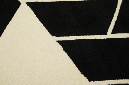 Black and White Luxury Geometric Wool Mix Handwoven Rug