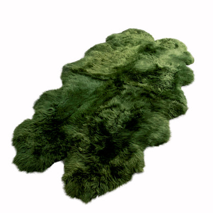 Large Olive Green Genuine Super Soft NZ Sheepskin Rug - 4 Pelt 120cm x 240cm