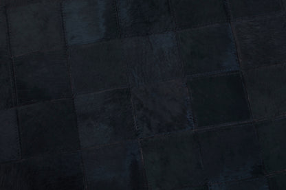 Luxury Black Genuine Cowhide Leather Patchwork Gold Studded Rug
