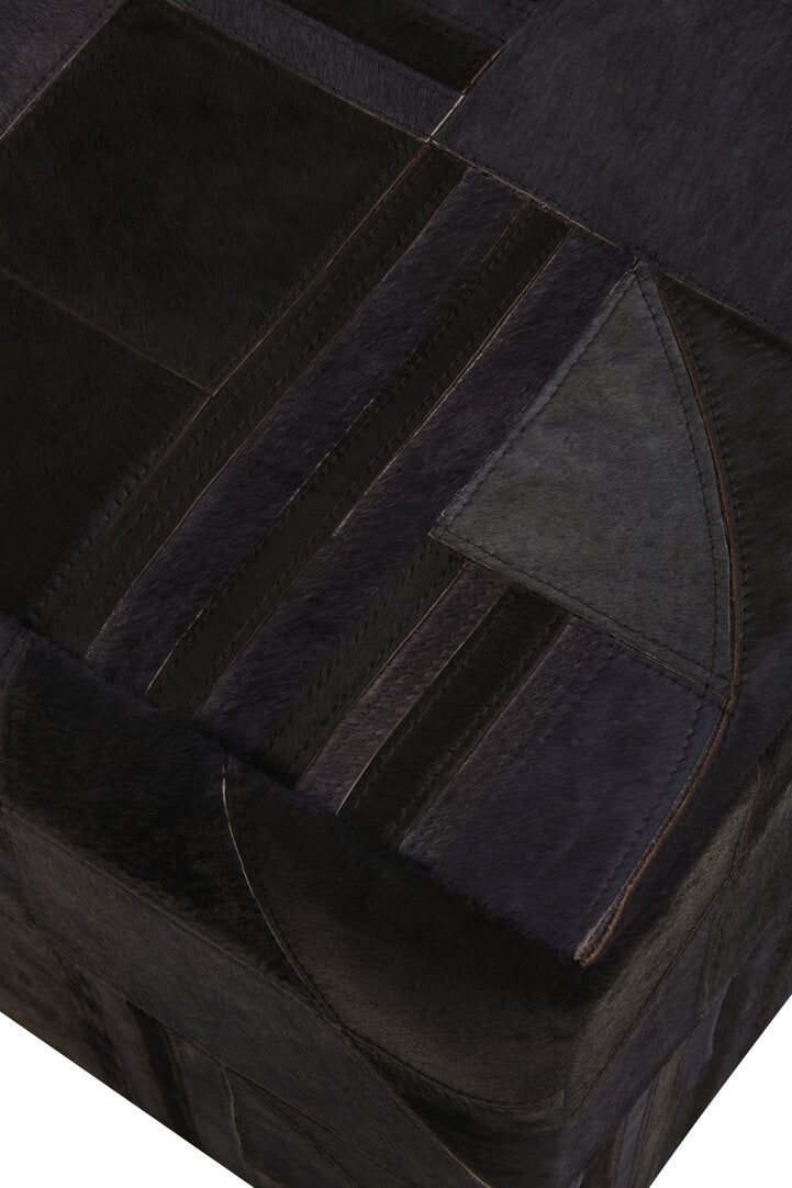 Black And Grey Deco Hair on Leather Pouffe