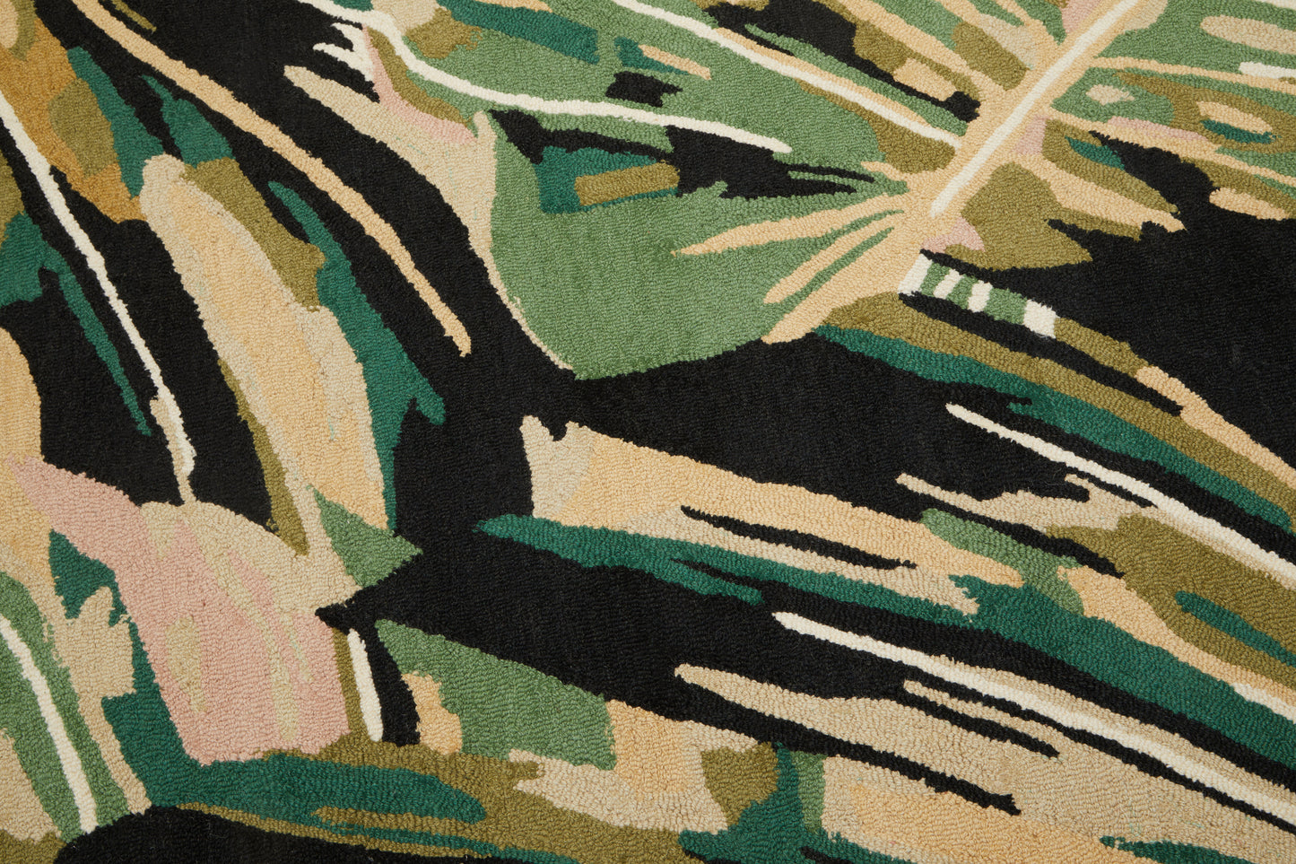 Botanical Green Black and Cream Rug 230cm x 160cm