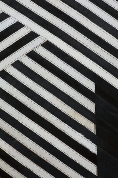 Luxury Black And White Genuine Cowhide Abstract Leather Rug