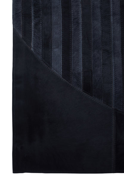 Luxury Black Genuine Cowhide Leather Deco Style Rug