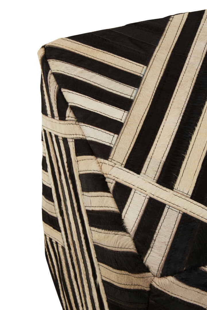 Black And White Stripe Leather Pouffe