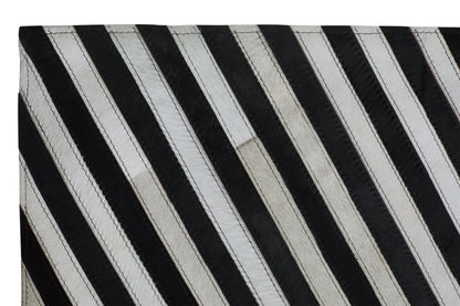 Luxury Black And White Genuine Cowhide Abstract Leather Rug