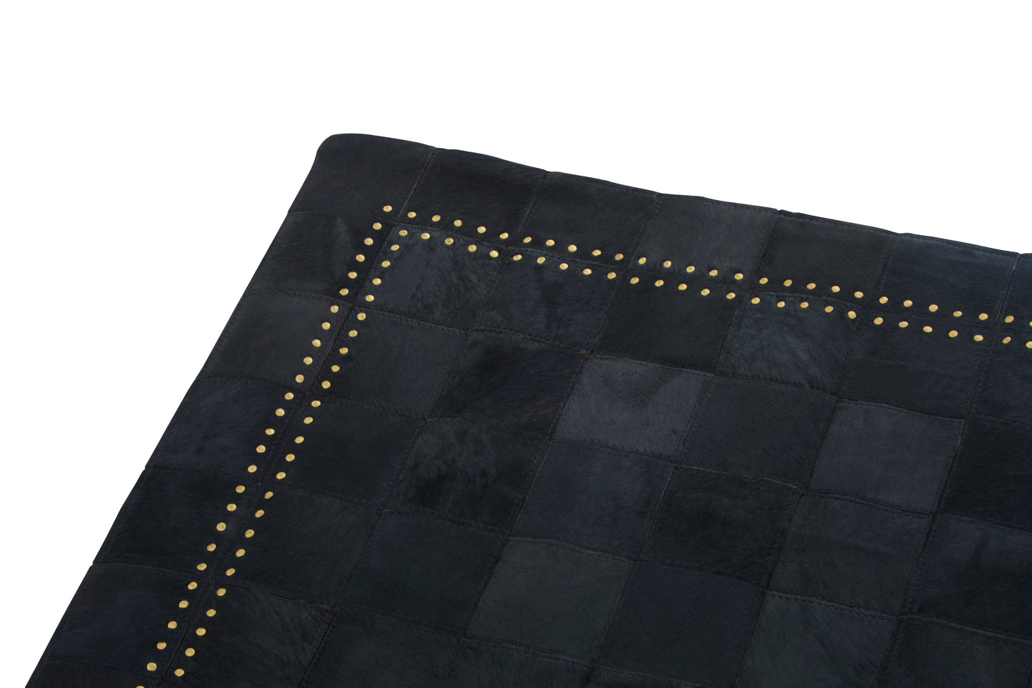 Large Black and Grey Hair on Leather Patchwork Rug With Gold Studs 230cm x 160cm