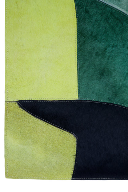 Botanical Green Multicoloured Genuine Luxury Hair on Leather Rug