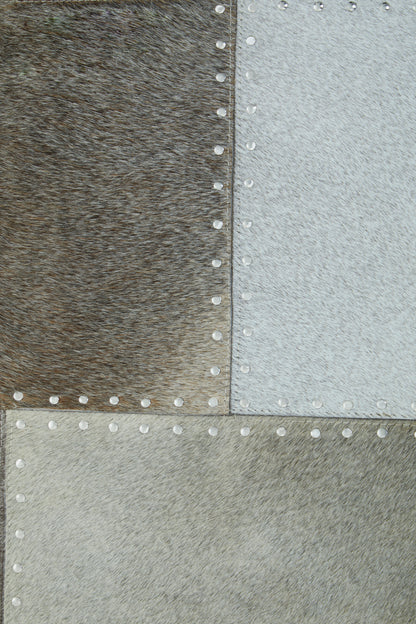 Luxury Grey Patchwork Genuine Cowhide Leather Rug