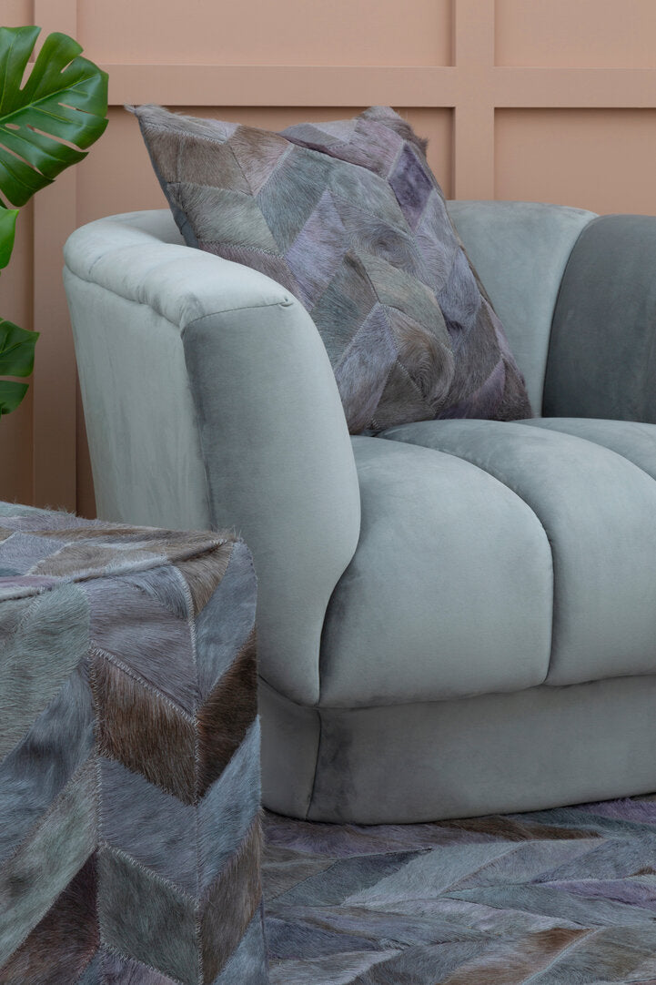 Grey Hair on Leather Chevron Pouffe