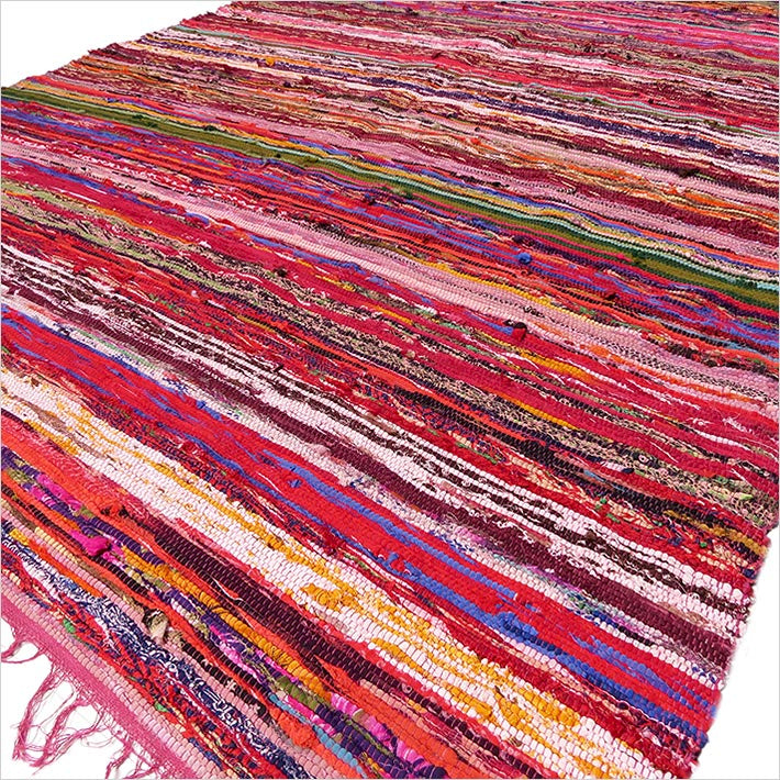 Indian Rag Rug - Red - 153cm x 90 cm