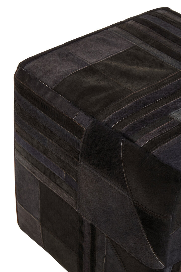 Black And Grey Deco Hair on Leather Pouffe