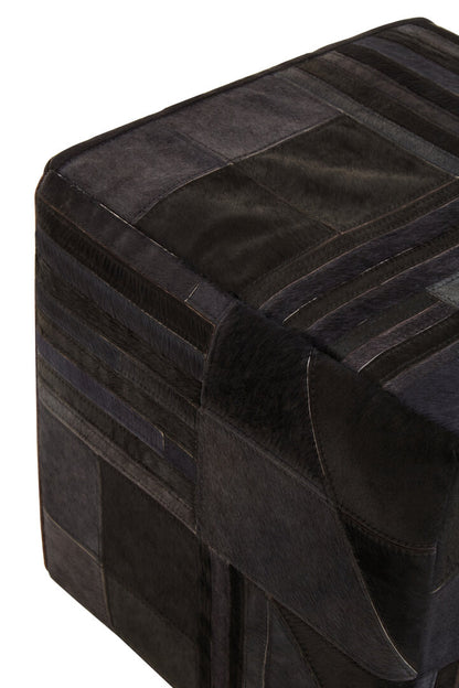 Black And Grey Deco Hair on Leather Pouffe