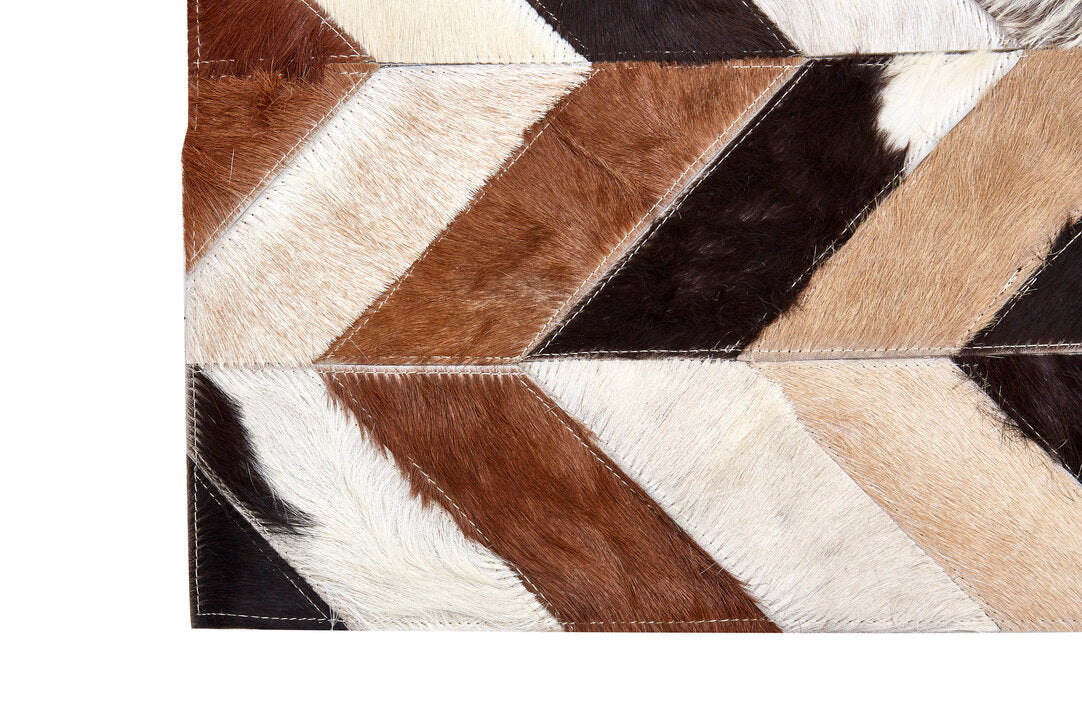 Brown Cowhide Hair on Leather Chevron Patchwork Rug 230cm x 160cm