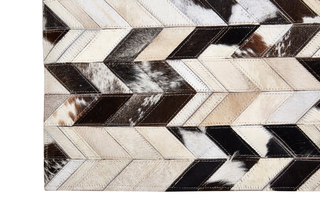 Large Cowhide Hair on Leather Chevron Patchwork Rug