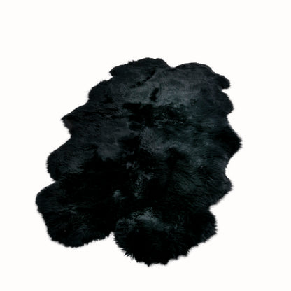Large Black Genuine Super Soft NZ Sheepskin Rug - 4 Pelt 120cm x 240cm