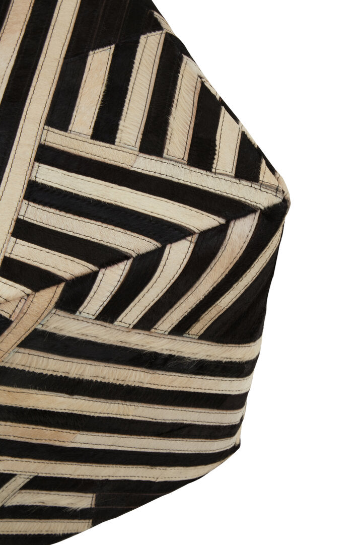 Black And White Stripe Leather Pouffe
