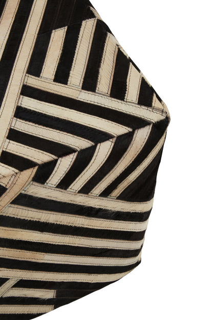 Black And White Stripe Leather Pouffe