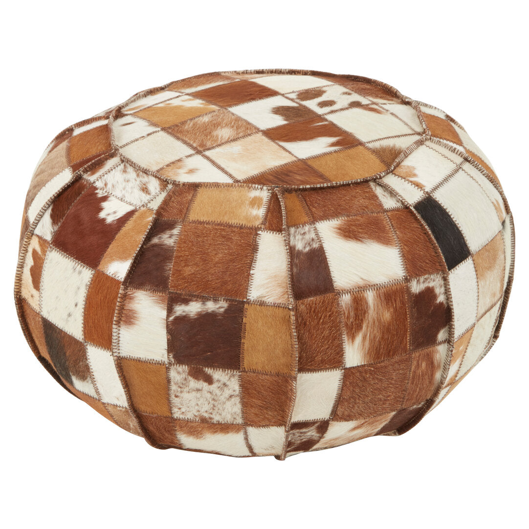 Brown and white Cowhide Leather Patchwork Pouffe