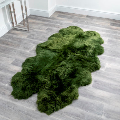 Large Olive Green Genuine Super Soft NZ Sheepskin Rug - 4 Pelt 120cm x 240cm