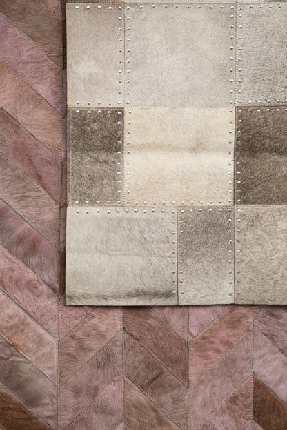 Luxury Grey Patchwork Genuine Cowhide Leather Rug
